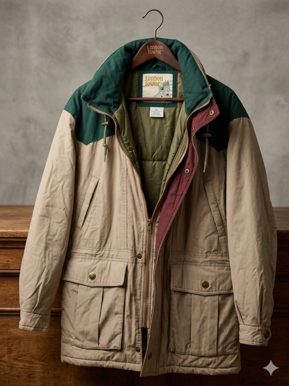 Vintage Men’s Beige & Green Parka Jacket